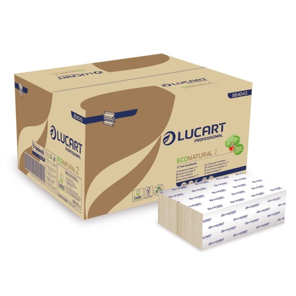 Lucart EcoNatural Papierhandtücher Z, 2 lagig, 22,5x24 cm - 3000 Blatt im Karton