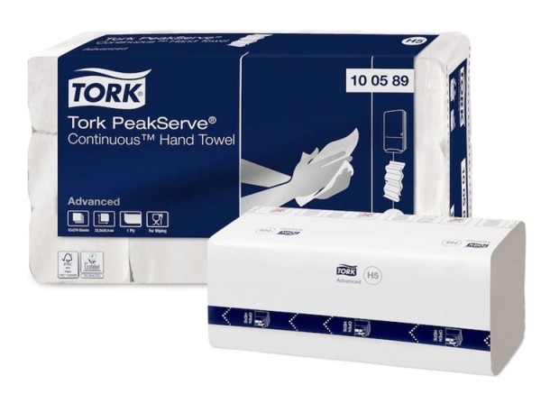 Tork PeakServe Advanced Endlos Handtücher weiß H5 1-lag. 8x20,1 cm (1 Karton = 12 Pack. á 270 Blatt)