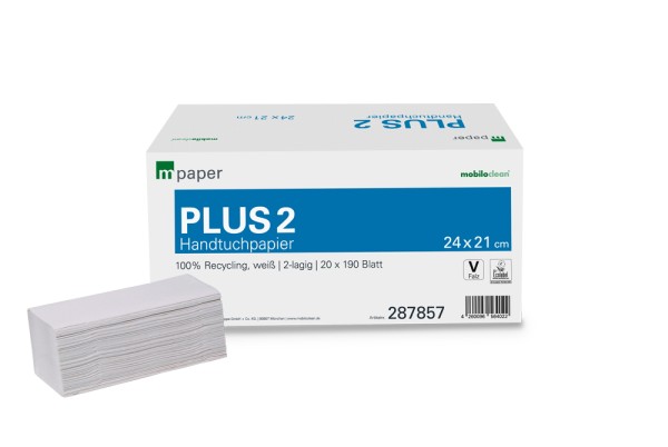 Cleanclub Handtuchpapier Plus 2-lagig 24,2x21cm V-Falz ( 1 Packung = 3800 Blatt )