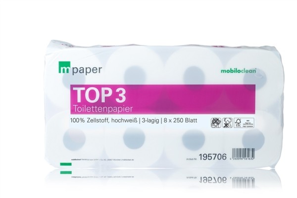 Cleanclub Toilettenpapier top³ 3-lagig hochweiß ( 1 Packung = 72 Rollen à 250 Blatt )
